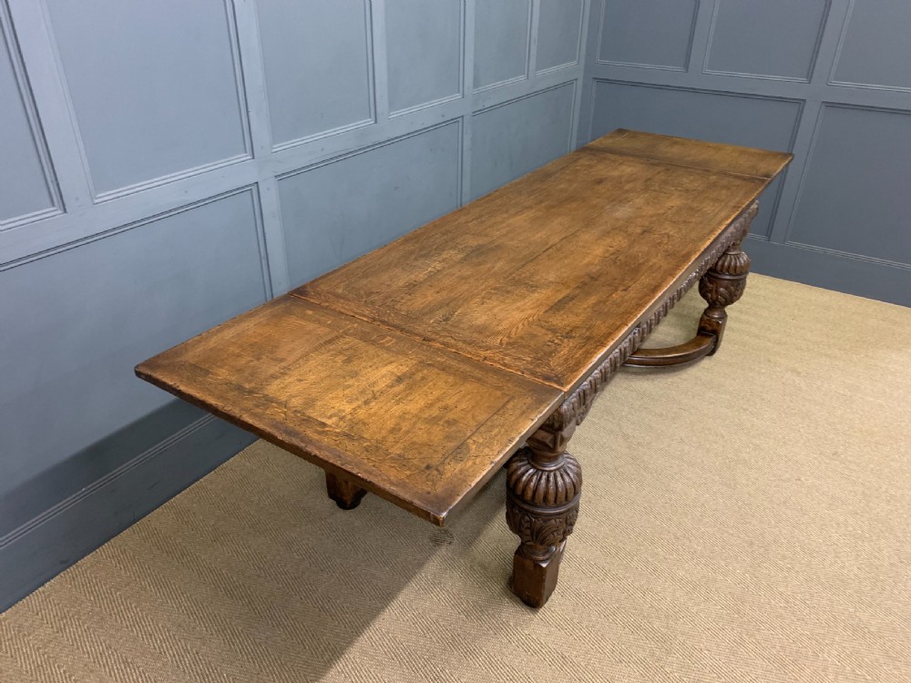 Jacobean Style Oak Refectory Draw Leaf Table View VI