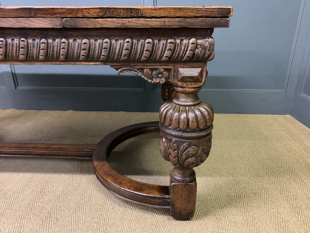 Jacobean Style Oak Refectory Draw Leaf Table View X