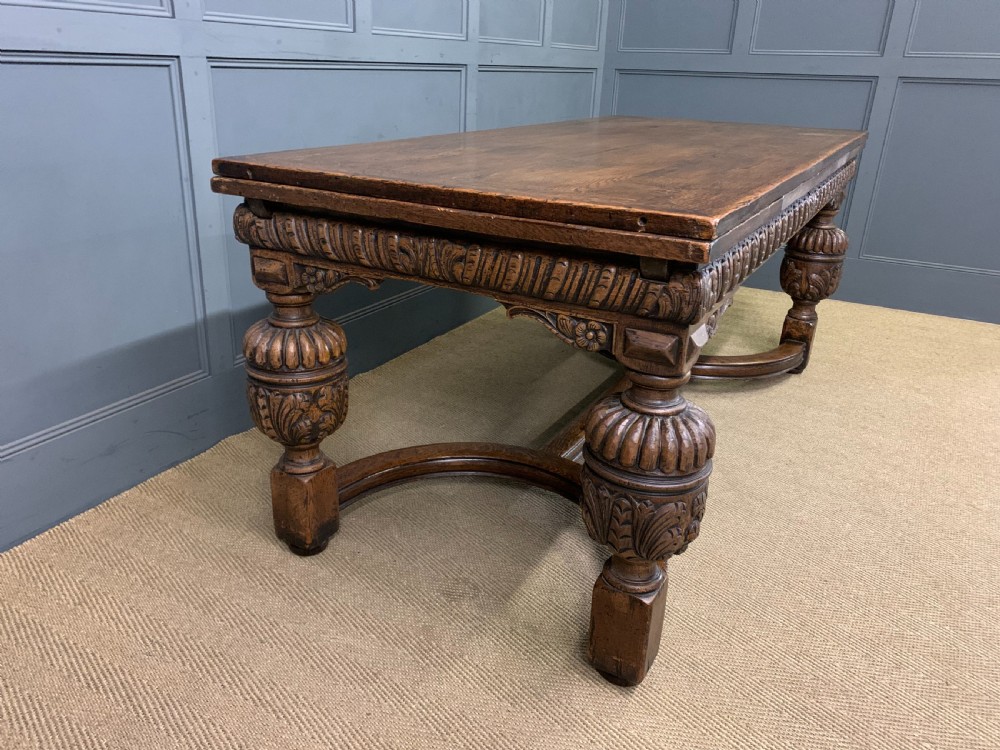 Jacobean Style Oak Refectory Draw Leaf Table View XI