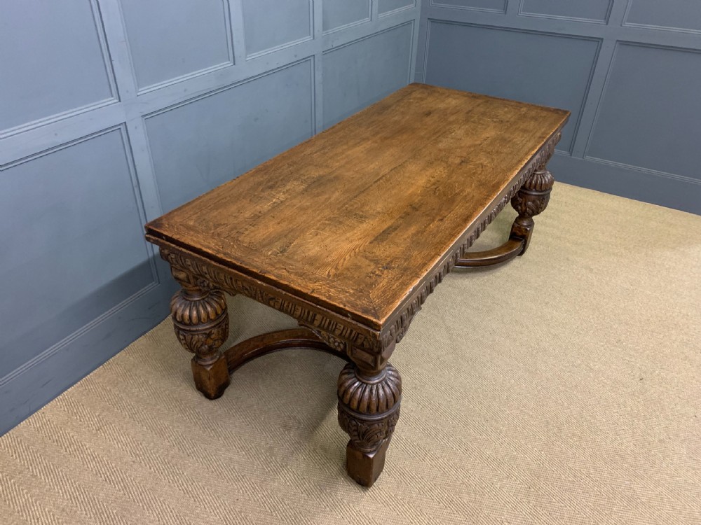 Jacobean Style Oak Refectory Draw Leaf Table View XII