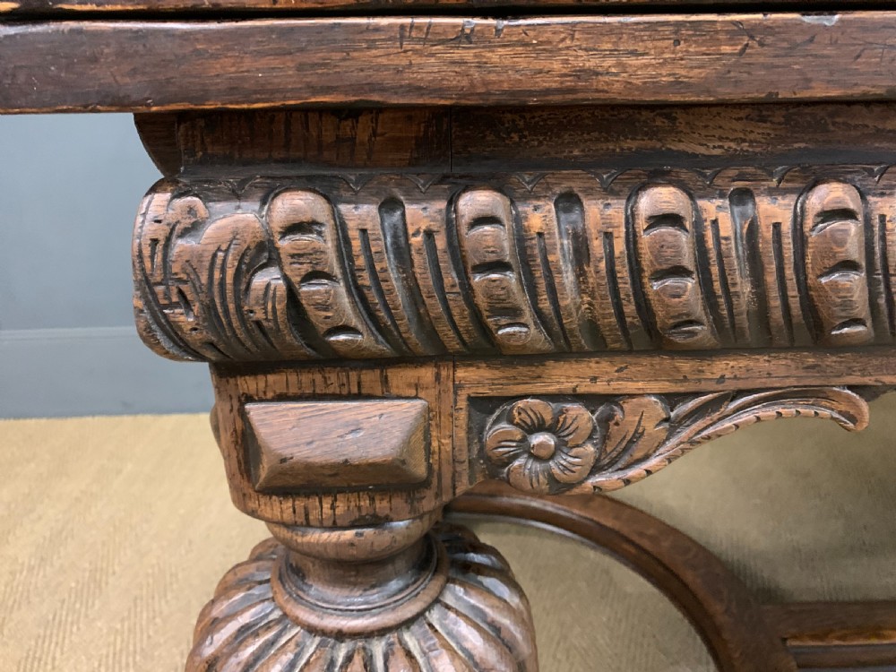 Jacobean Style Oak Refectory Draw Leaf Table View XIV