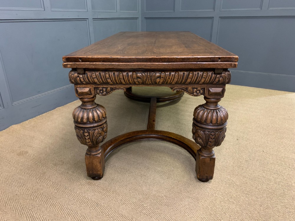 Jacobean Style Oak Refectory Draw Leaf Table View XV
