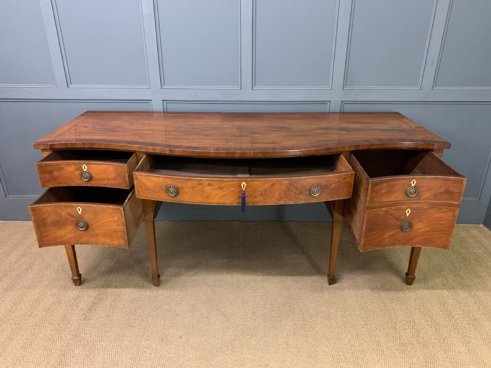 Large Georgian Serpentine Inlaid Mahogany Sideboard View IX