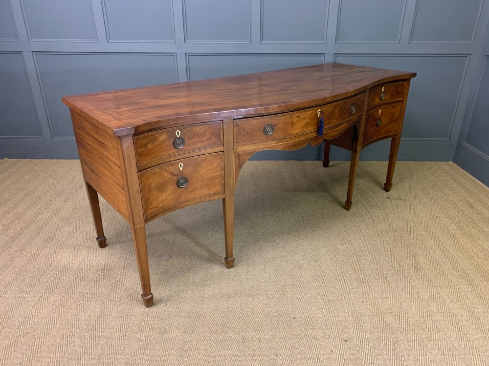 Large Georgian Serpentine Inlaid Mahogany Sideboard View XI