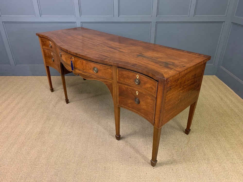 Large Georgian Serpentine Inlaid Mahogany Sideboard View XV