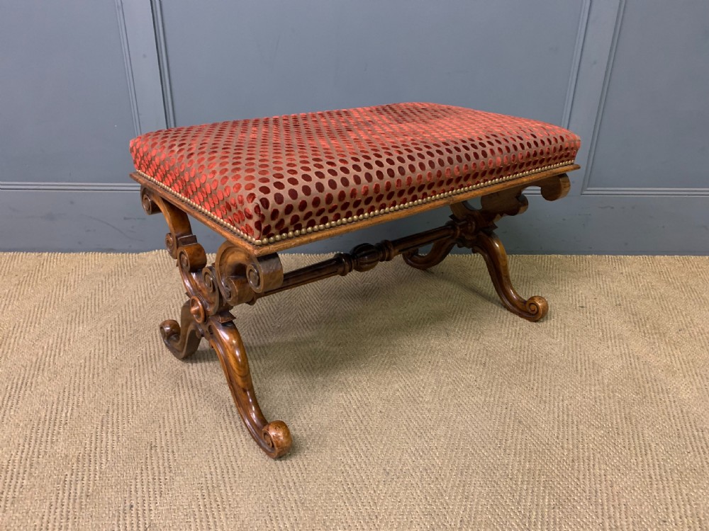 Large Size Victorian Walnut X-Frame Stool