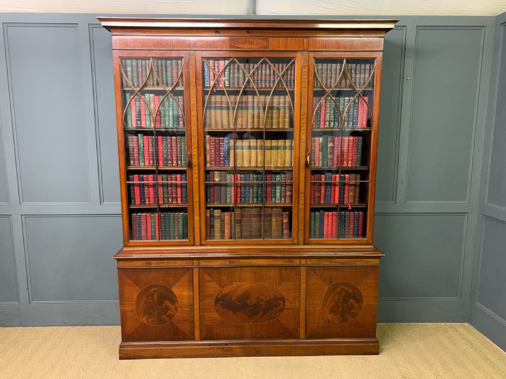 Edwardian Inlaid Mahogany Library Bookcase