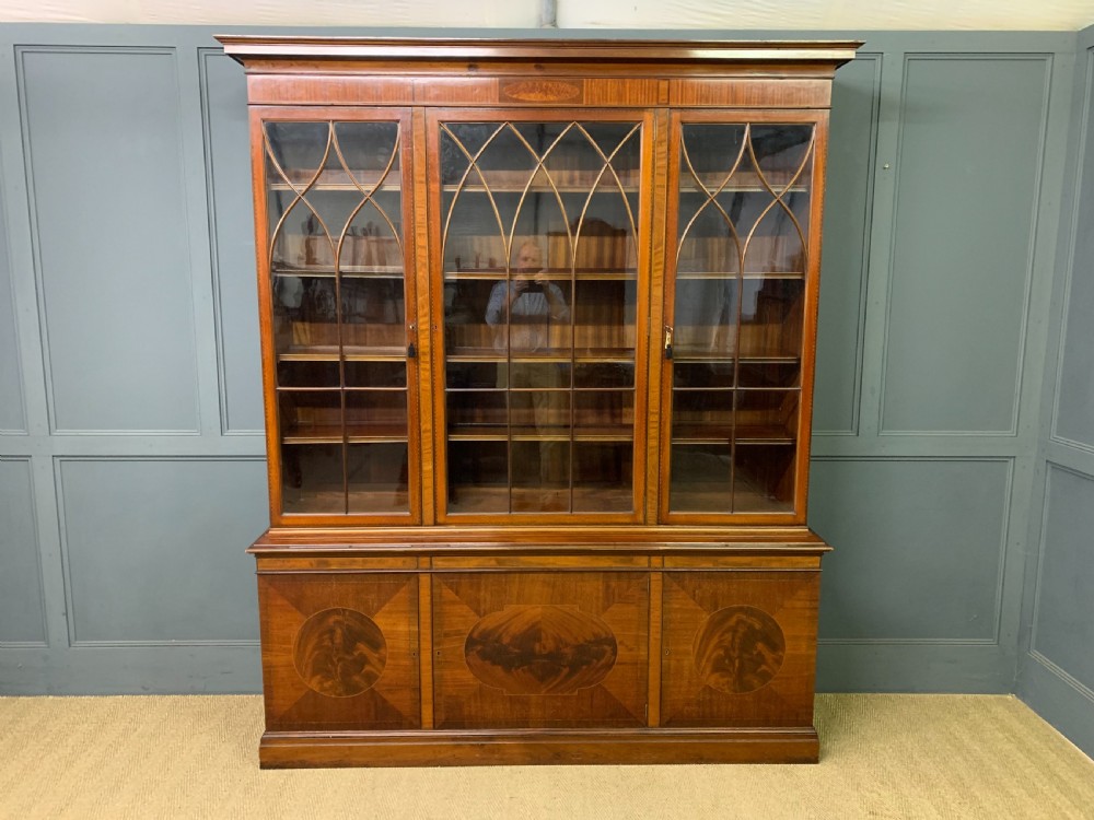 Edwardian Inlaid Mahogany Library Bookcase View II