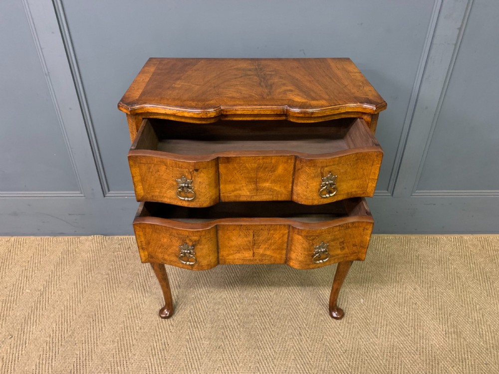 Burr Walnut 2 Drawer Serpentine Chest View VI