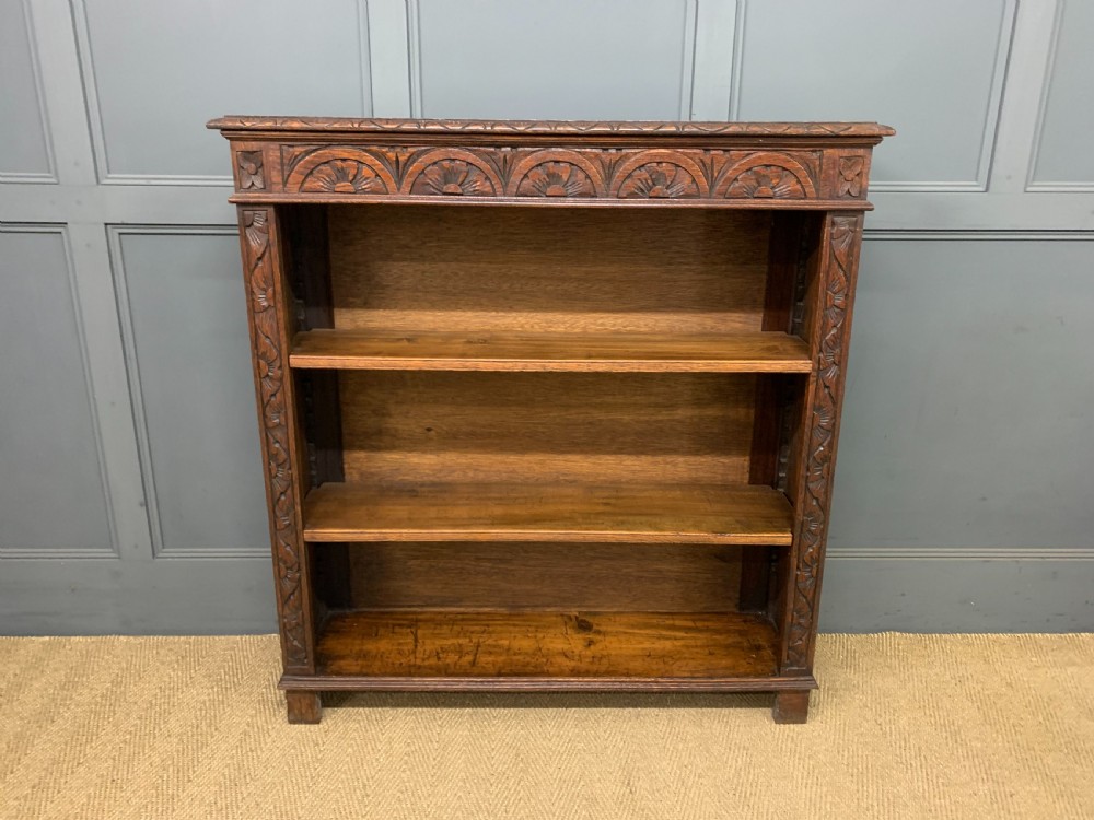 Carved Oak Open Bookcase View III