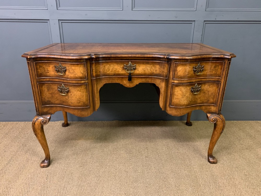 Serpentine Fronted Burr Walnut Writing Desk View II