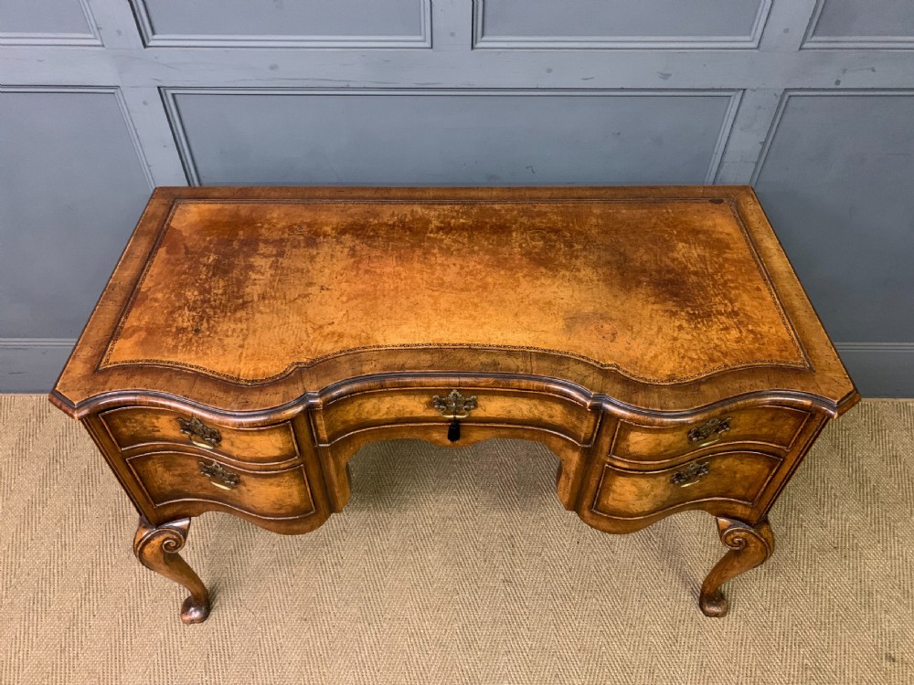 Serpentine Fronted Burr Walnut Writing Desk View III