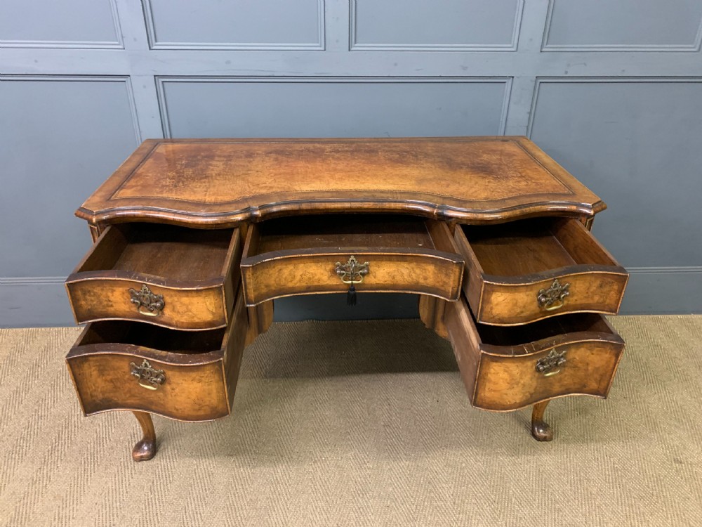 Serpentine Fronted Burr Walnut Writing Desk View VII