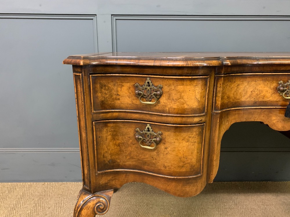 Serpentine Fronted Burr Walnut Writing Desk View XIV
