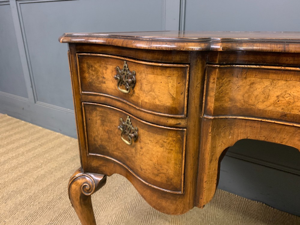 Serpentine Fronted Burr Walnut Writing Desk View XV