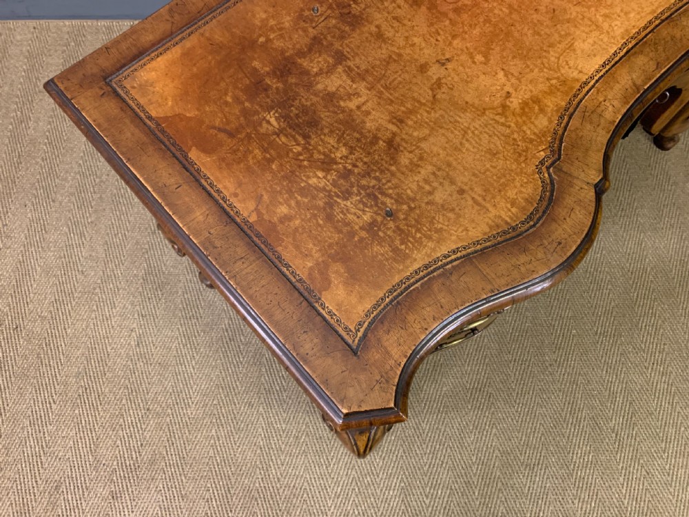 Serpentine Fronted Burr Walnut Writing Desk View XVI