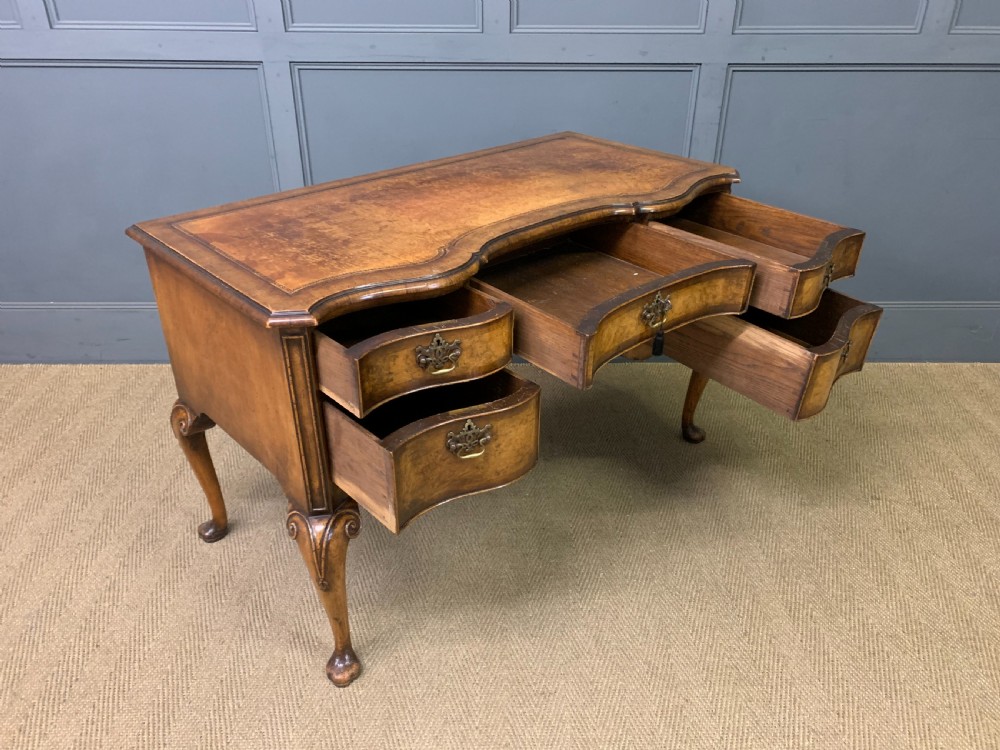 Serpentine Fronted Burr Walnut Writing Desk View XVII