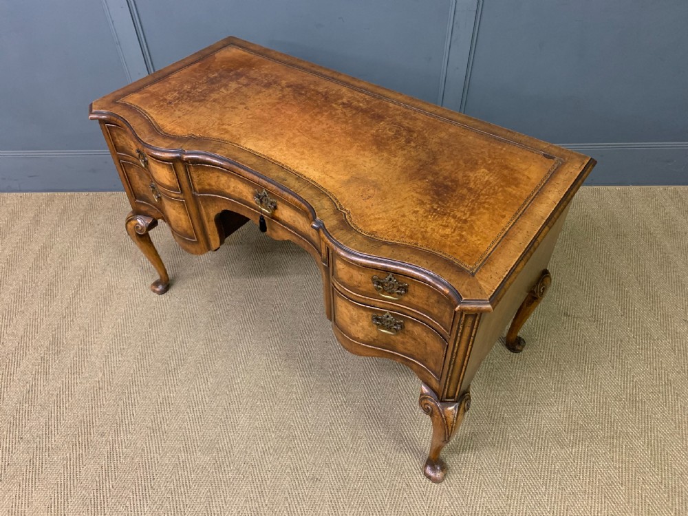 Serpentine Fronted Burr Walnut Writing Desk View XVIII