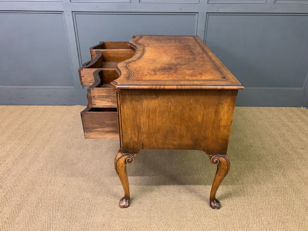 Serpentine Fronted Burr Walnut Writing Desk View XIX