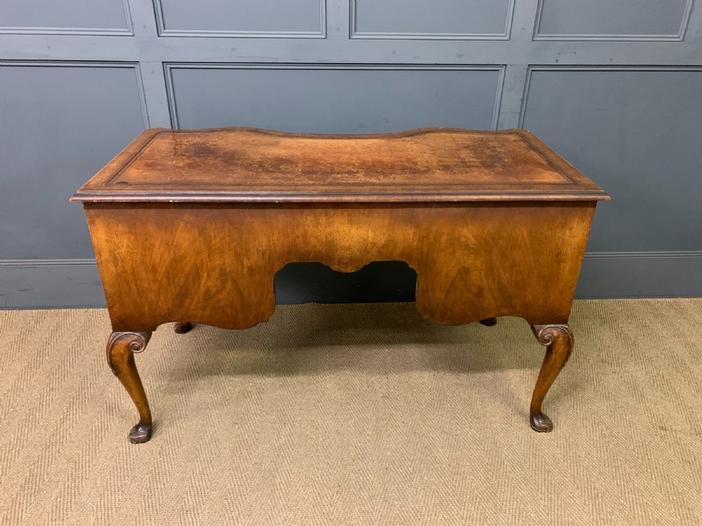 Serpentine Fronted Burr Walnut Writing Desk View XX
