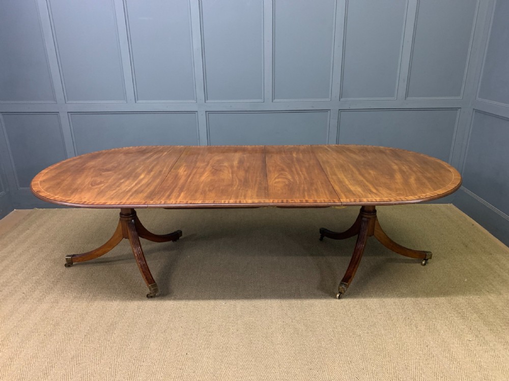 Large Twin Pillar 2 Leaf Inlaid Mahogany Dining Table View II