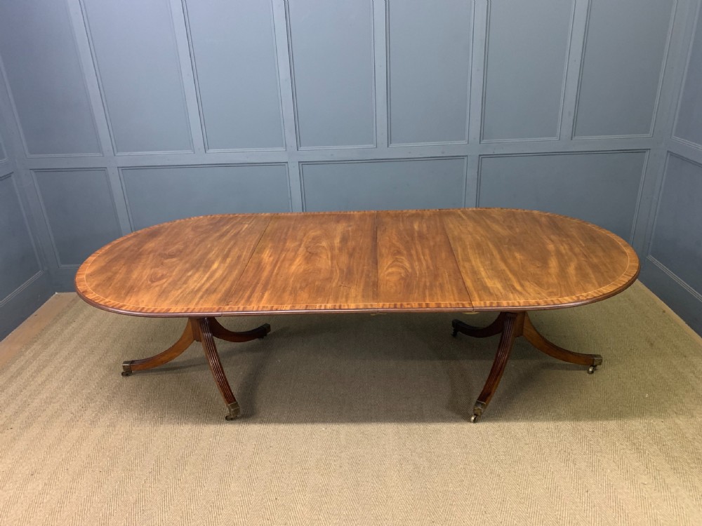 Large Twin Pillar 2 Leaf Inlaid Mahogany Dining Table View III