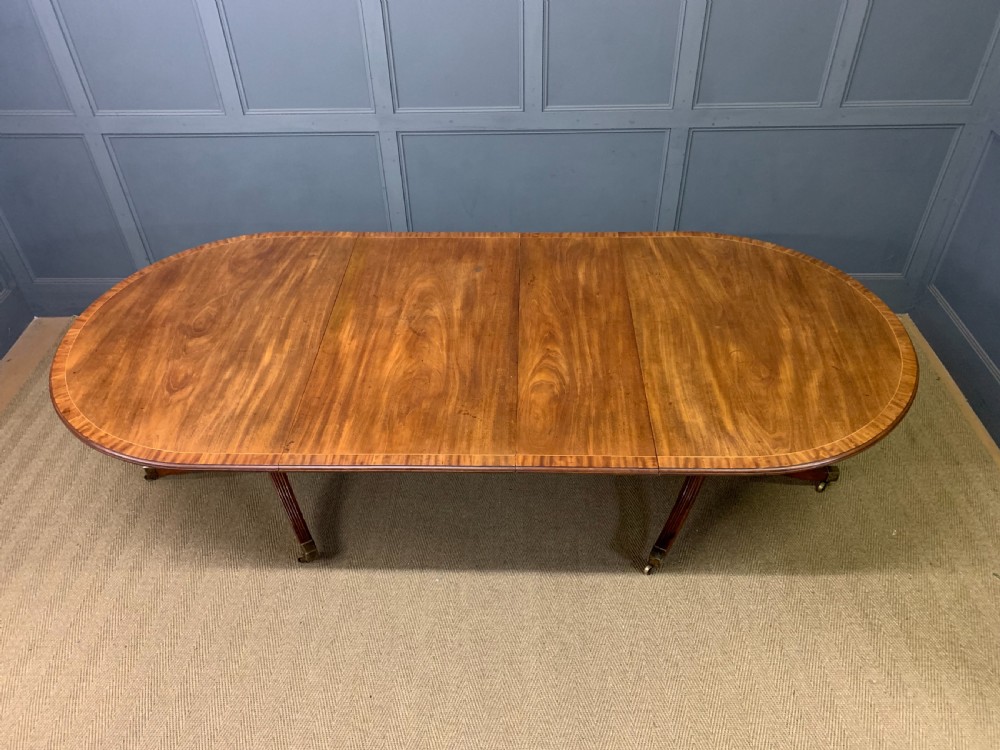 Large Twin Pillar 2 Leaf Inlaid Mahogany Dining Table View IV