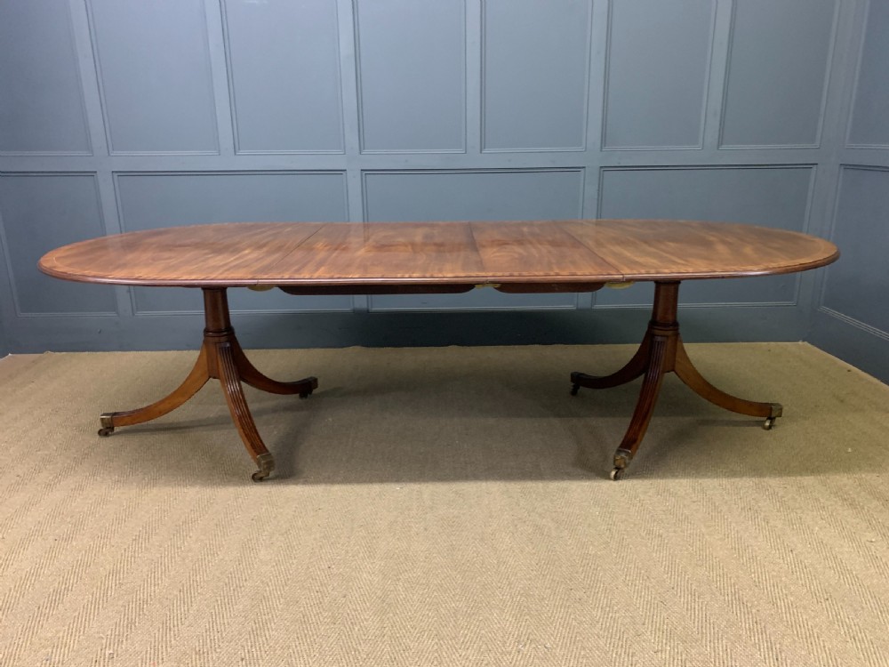 Large Twin Pillar 2 Leaf Inlaid Mahogany Dining Table View V