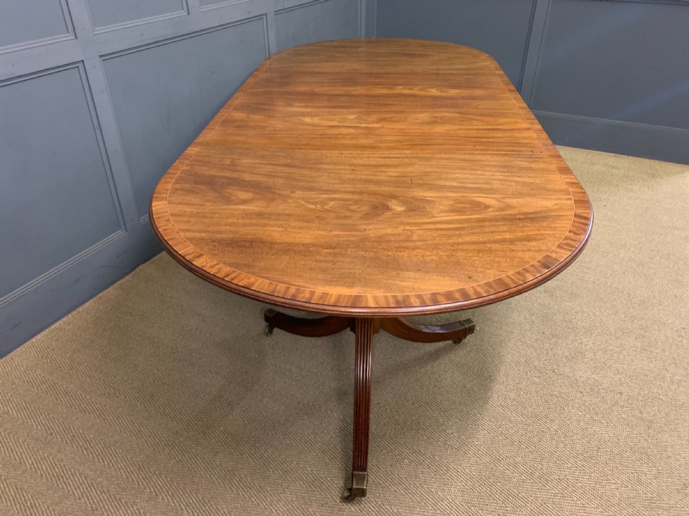 Large Twin Pillar 2 Leaf Inlaid Mahogany Dining Table View XI