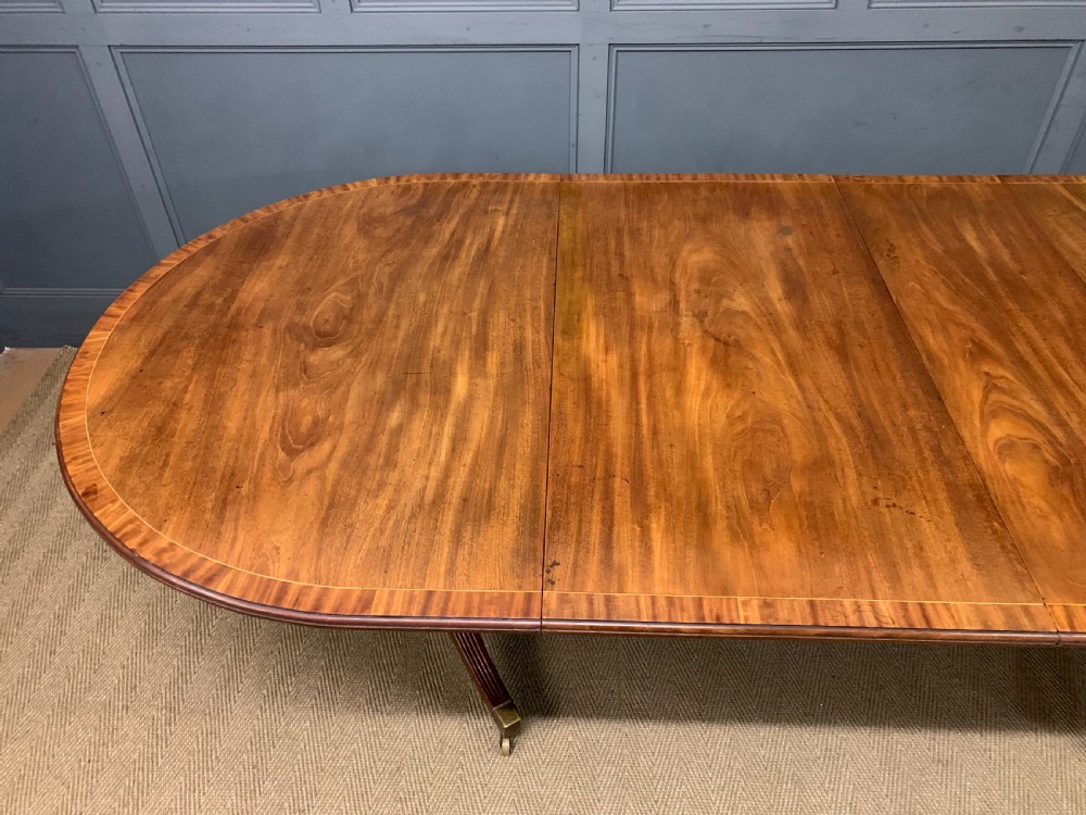 Large Twin Pillar 2 Leaf Inlaid Mahogany Dining Table View XII