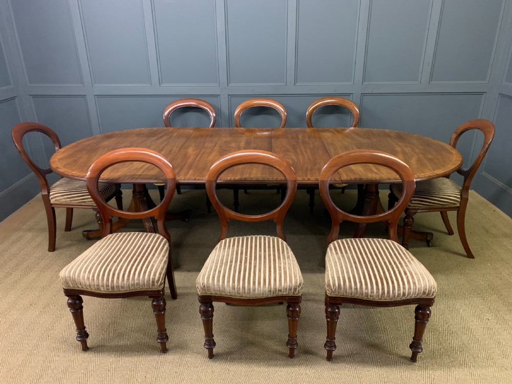 Large Twin Pillar 2 Leaf Inlaid Mahogany Dining Table View XV