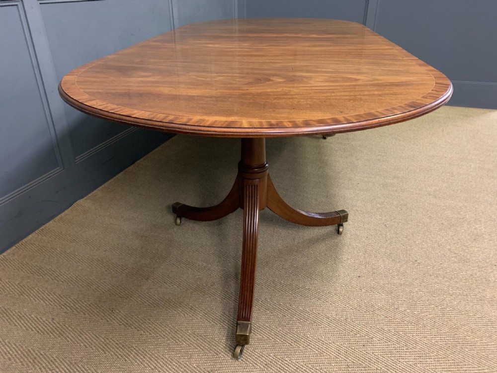 Large Twin Pillar 2 Leaf Inlaid Mahogany Dining Table View XVI