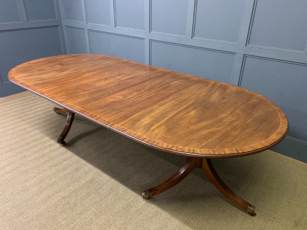 Large Twin Pillar 2 Leaf Inlaid Mahogany Dining Table View XVII