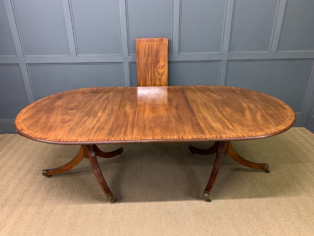 Large Twin Pillar 2 Leaf Inlaid Mahogany Dining Table View XVIII