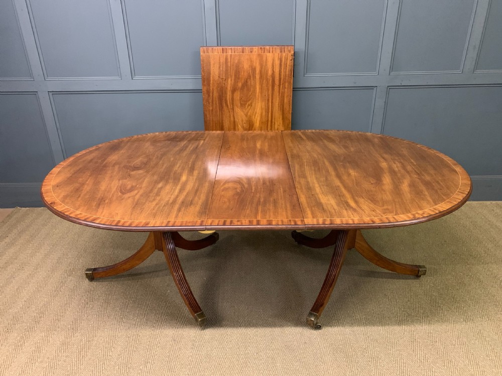 Large Twin Pillar 2 Leaf Inlaid Mahogany Dining Table View XIX