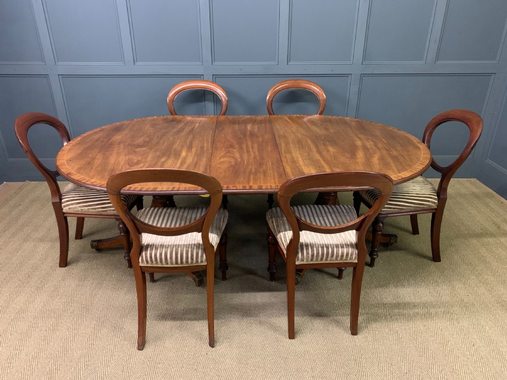 Large Twin Pillar 2 Leaf Inlaid Mahogany Dining Table View XX