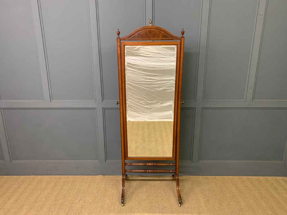 Inlaid Mahogany Sheraton Revival Cheval Mirror View II