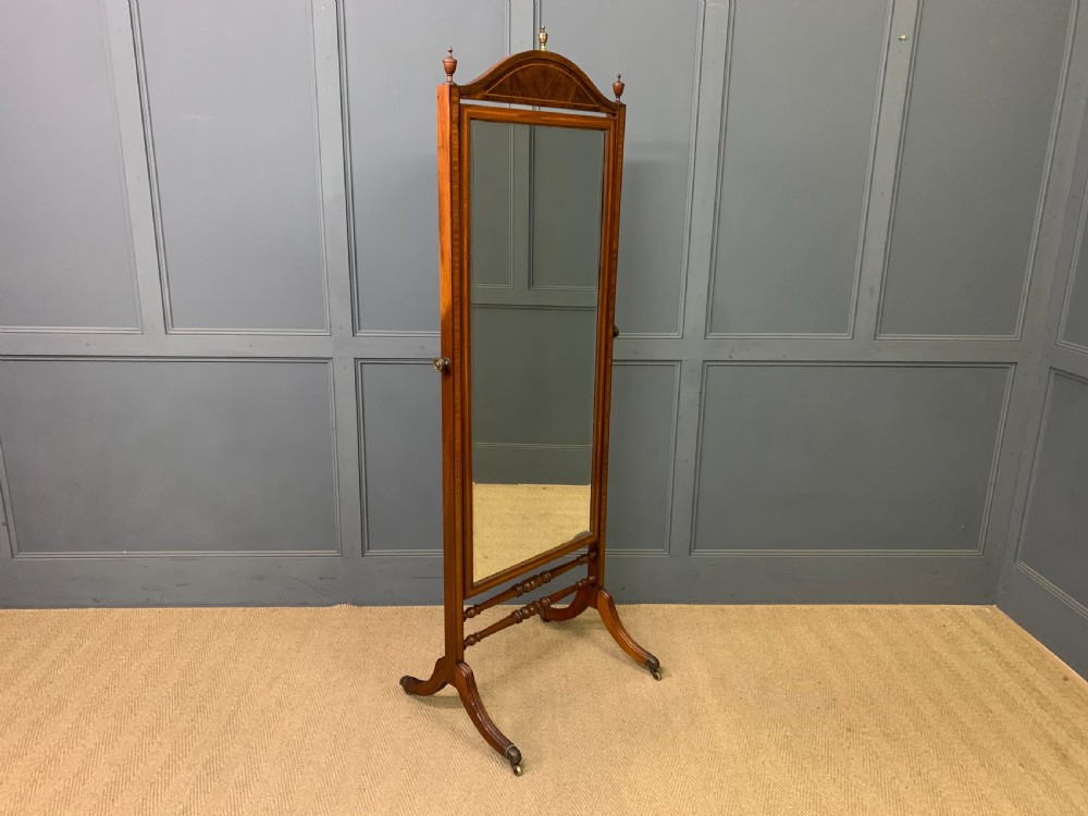 Inlaid Mahogany Sheraton Revival Cheval Mirror View III