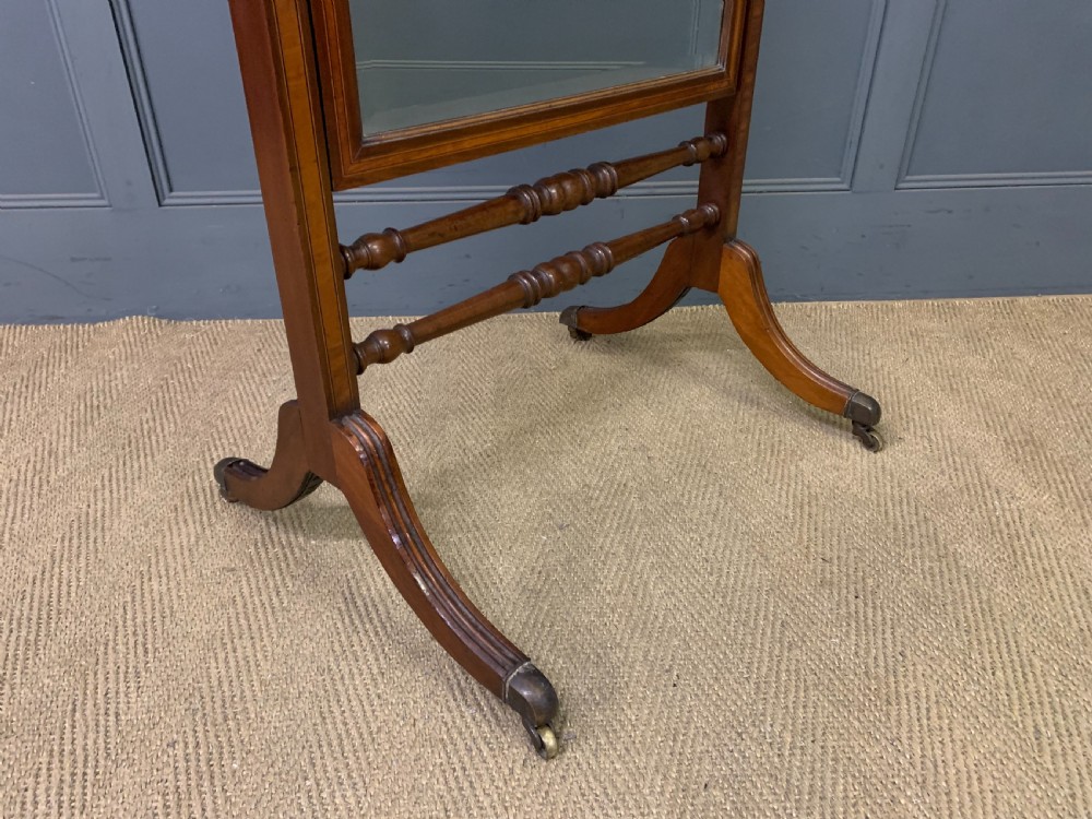 Inlaid Mahogany Sheraton Revival Cheval Mirror View IV