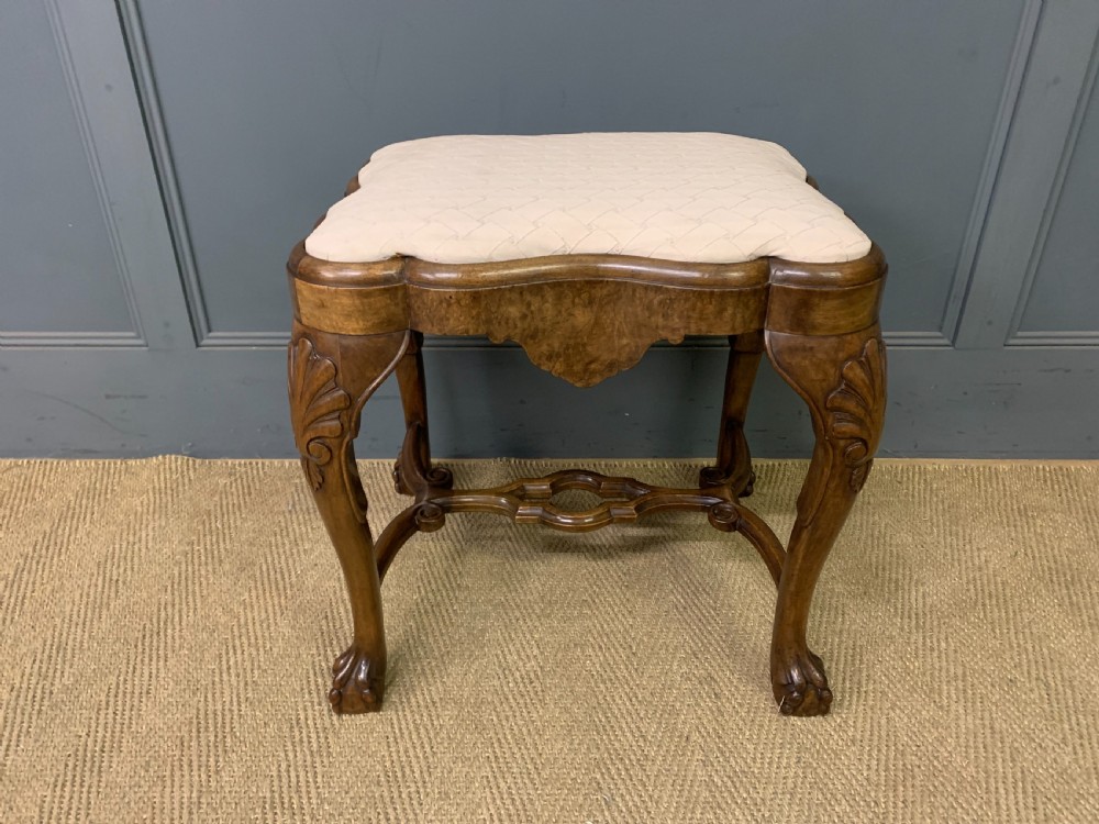 Queen Anne Style Burr Walnut Stool