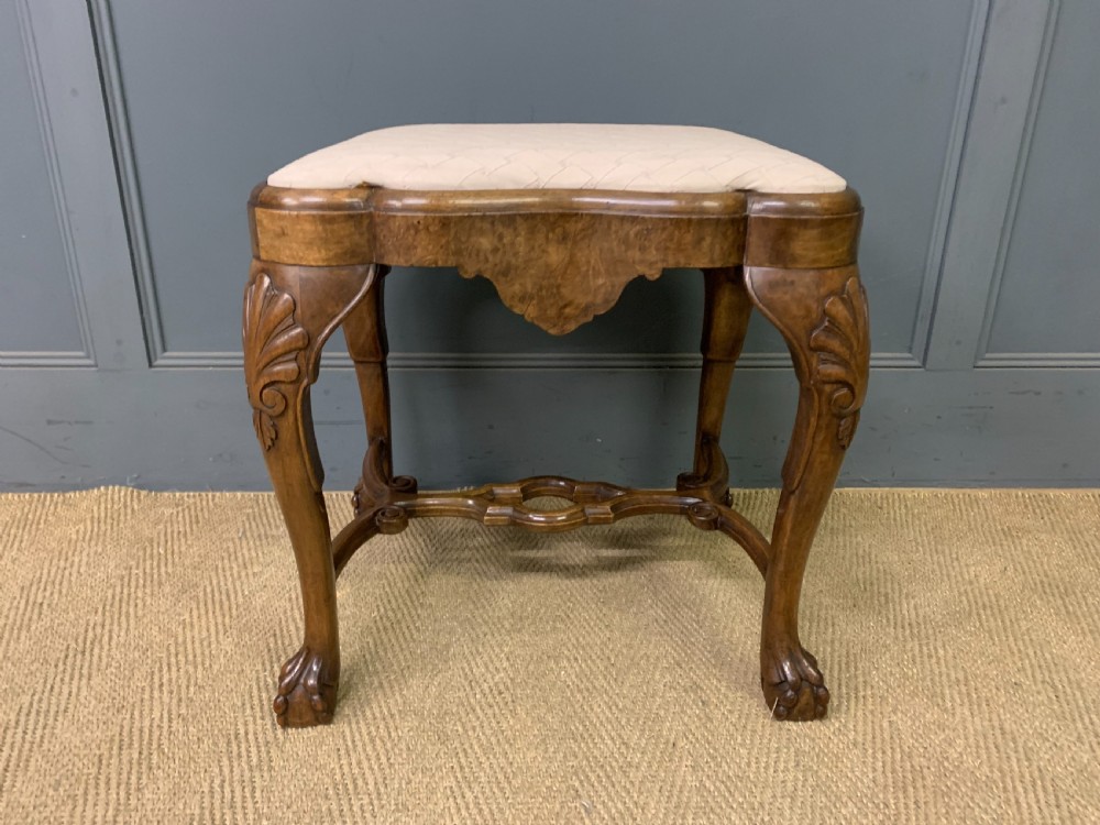 Queen Anne Style Burr Walnut Stool View II