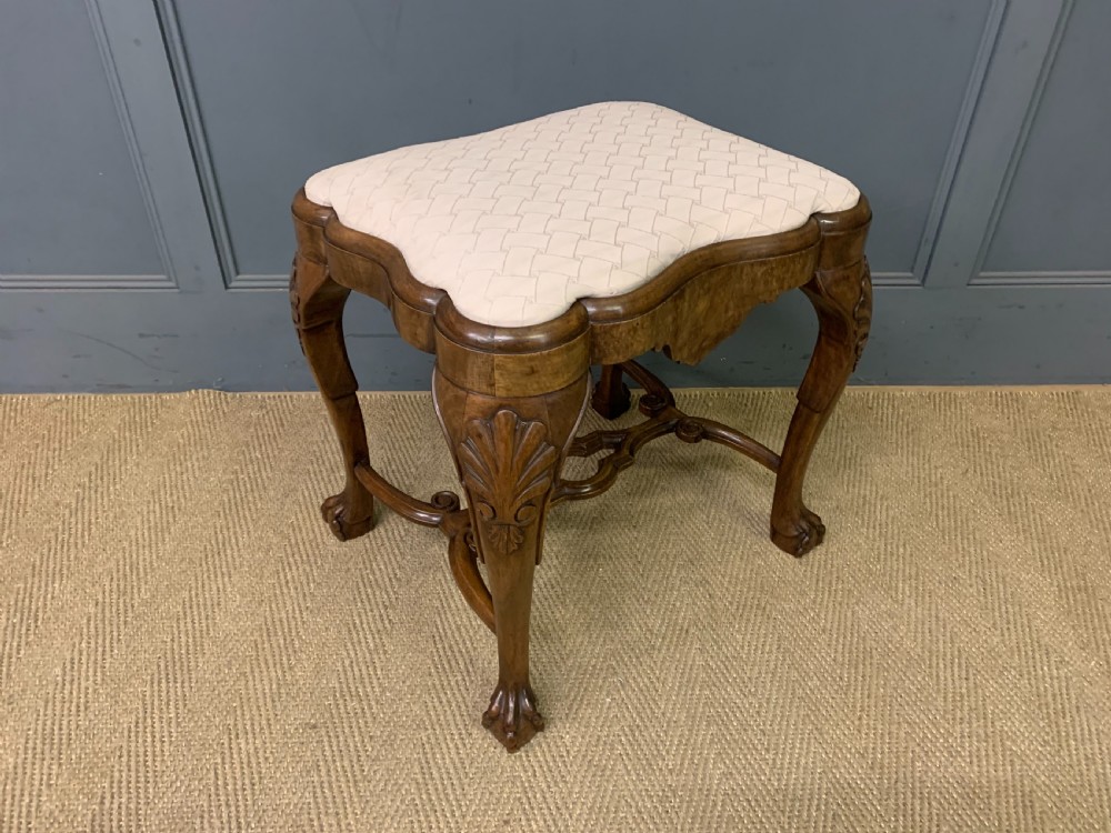 Queen Anne Style Burr Walnut Stool View V