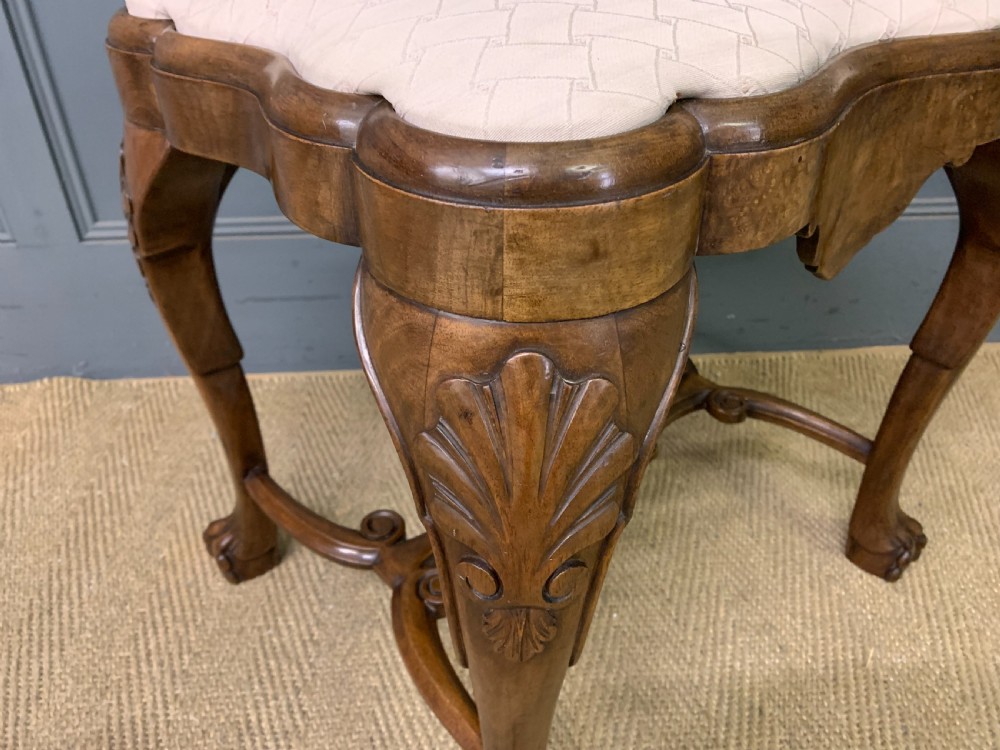 Queen Anne Style Burr Walnut Stool View VI