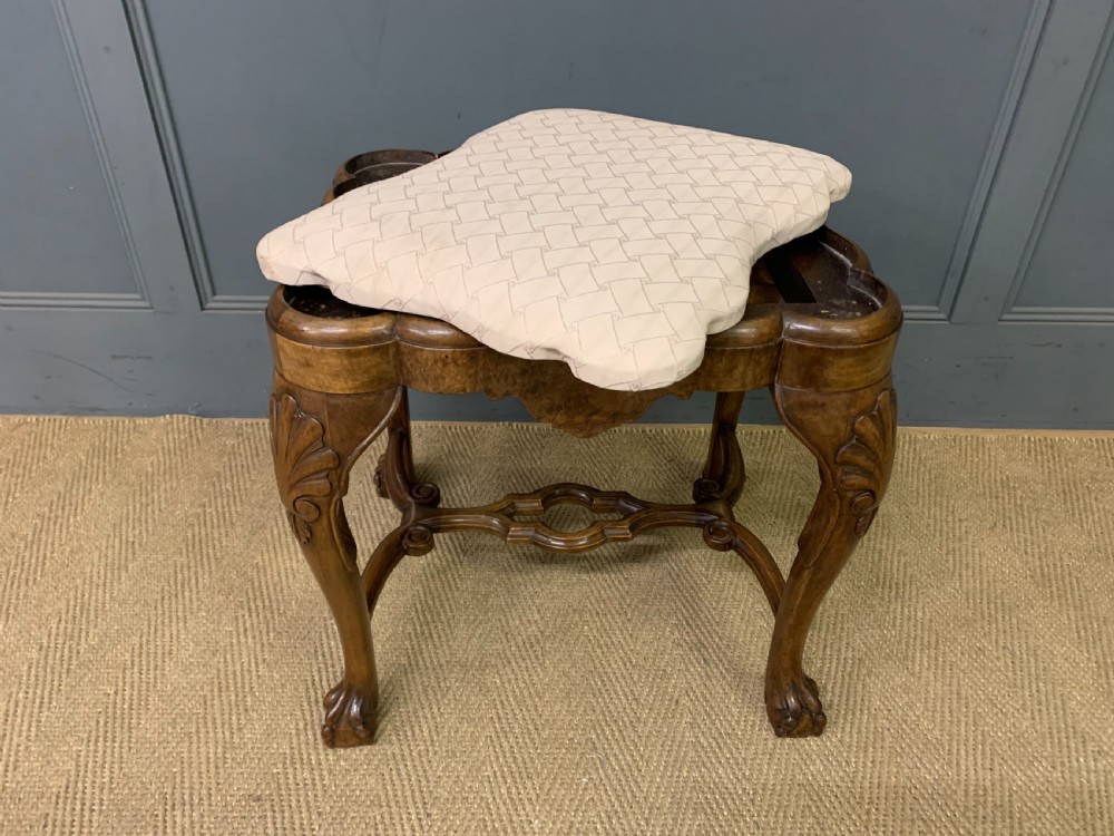 Queen Anne Style Burr Walnut Stool View XI