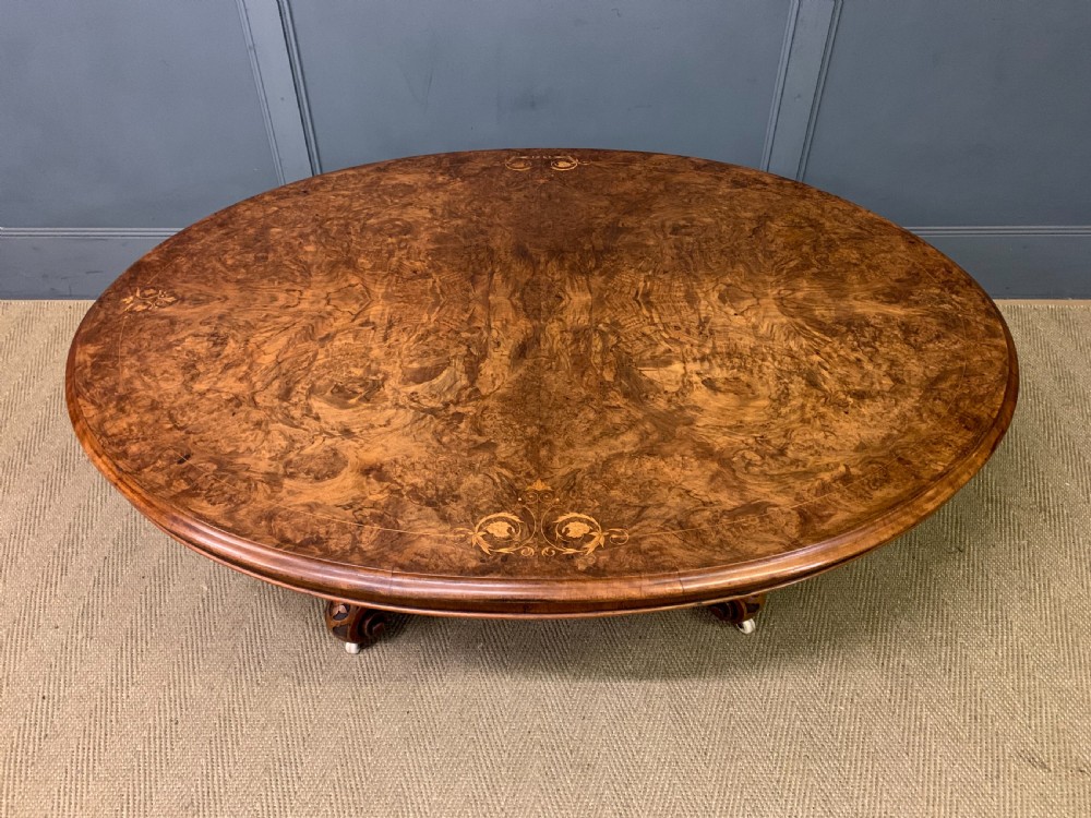 Large Sized Victorian Inlaid Burr Walnut Coffee Table View II