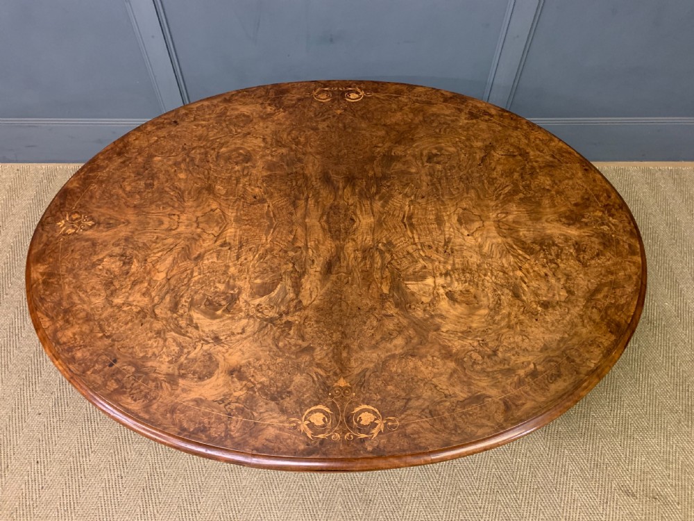 Large Sized Victorian Inlaid Burr Walnut Coffee Table View III