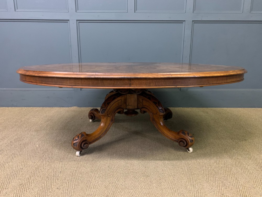 Large Sized Victorian Inlaid Burr Walnut Coffee Table View VII