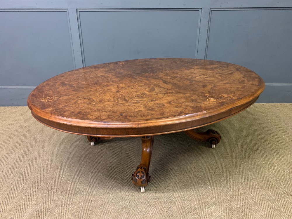 Large Sized Victorian Inlaid Burr Walnut Coffee Table View X
