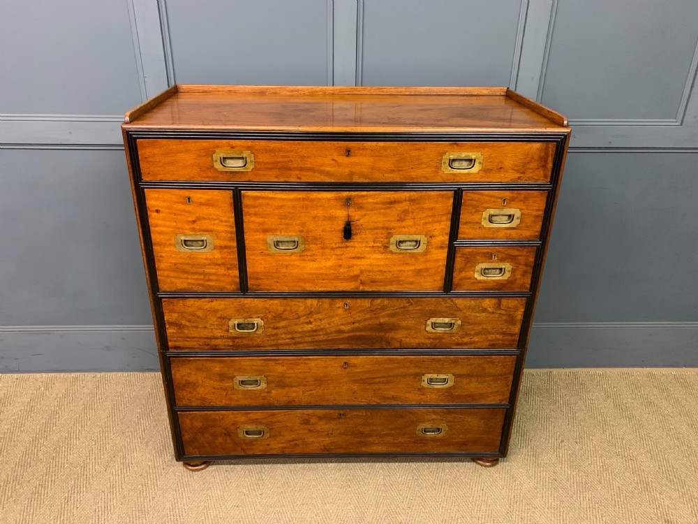 19th Century Camphor Wood Secretaire Military Chest