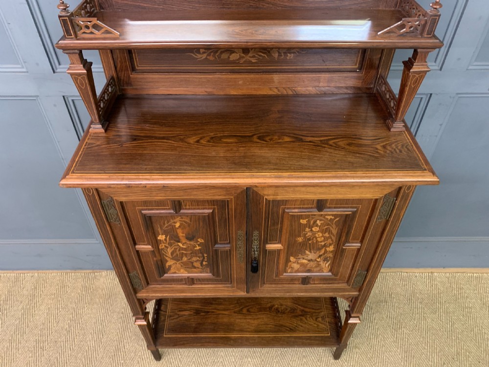 Arts & Crafts Inlaid Rosewood Parlour Cabinet View XII